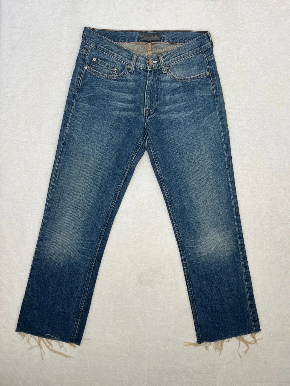Acne Studios Distressed Kick Leg Denim Jeans Raw Hem Rocker Designer sz 31/32